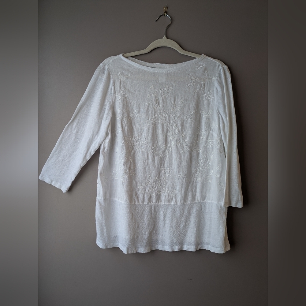 J. Jill White Linen Textured Top S